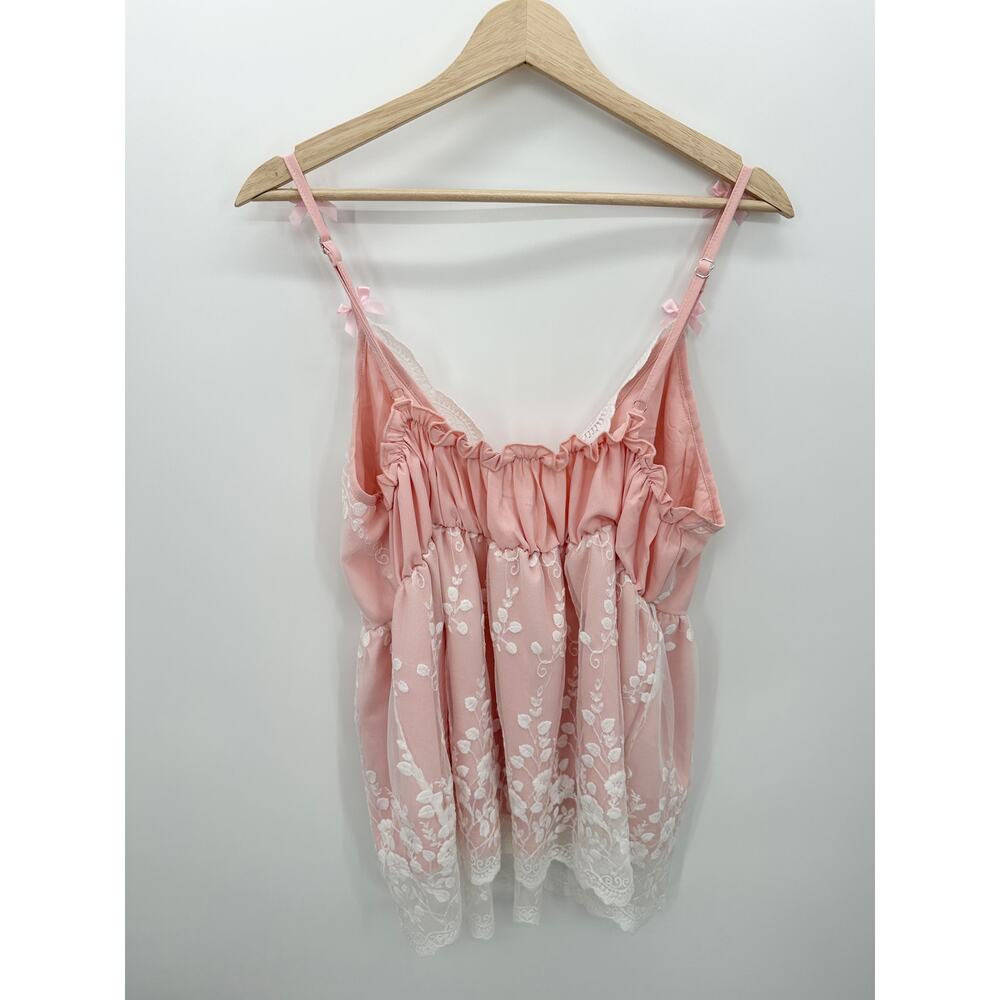 Romwe Pink Floral Lace Babydoll Tank Women Size 1XL Bratz Feminine Coquette - Picture 2 of 7